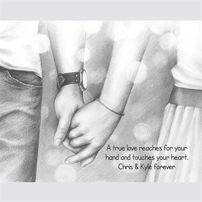 Holding Hands Forever Pencil Drawing Print with Custom Text for Anniversary,by myDaVinci - myDaVinci